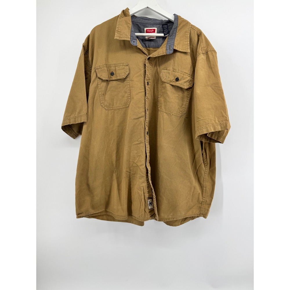Wrangler Mens 3XL Flex for Comfort Short‎ Sleeve Button Down Shirt Tan Khaki